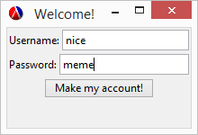 the create account window